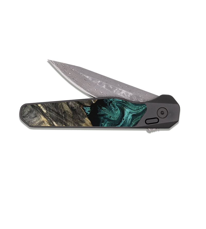 EDC Dark Damascus Wood Pocket Knife - Nola (Green, 817711)