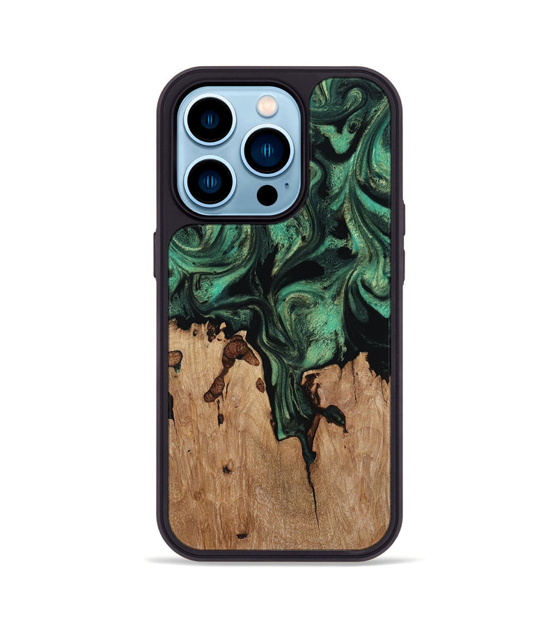 iPhone 14 Pro Wood Phone Case - Breanna (Green, 817714)