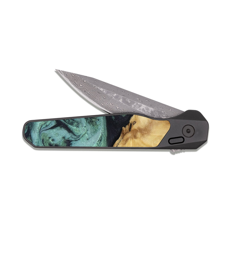 EDC Dark Damascus Wood Pocket Knife - Aliana (Green, 817716)