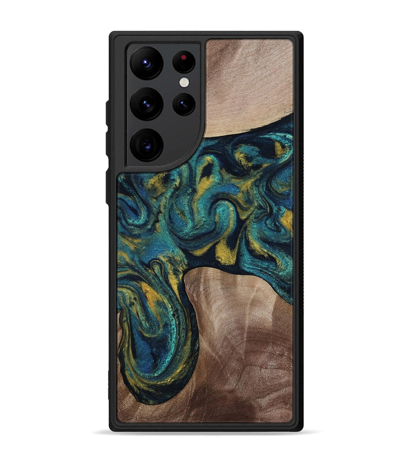 Galaxy S22 Ultra Wood Phone Case - Keon (Teal & Gold, 817717)
