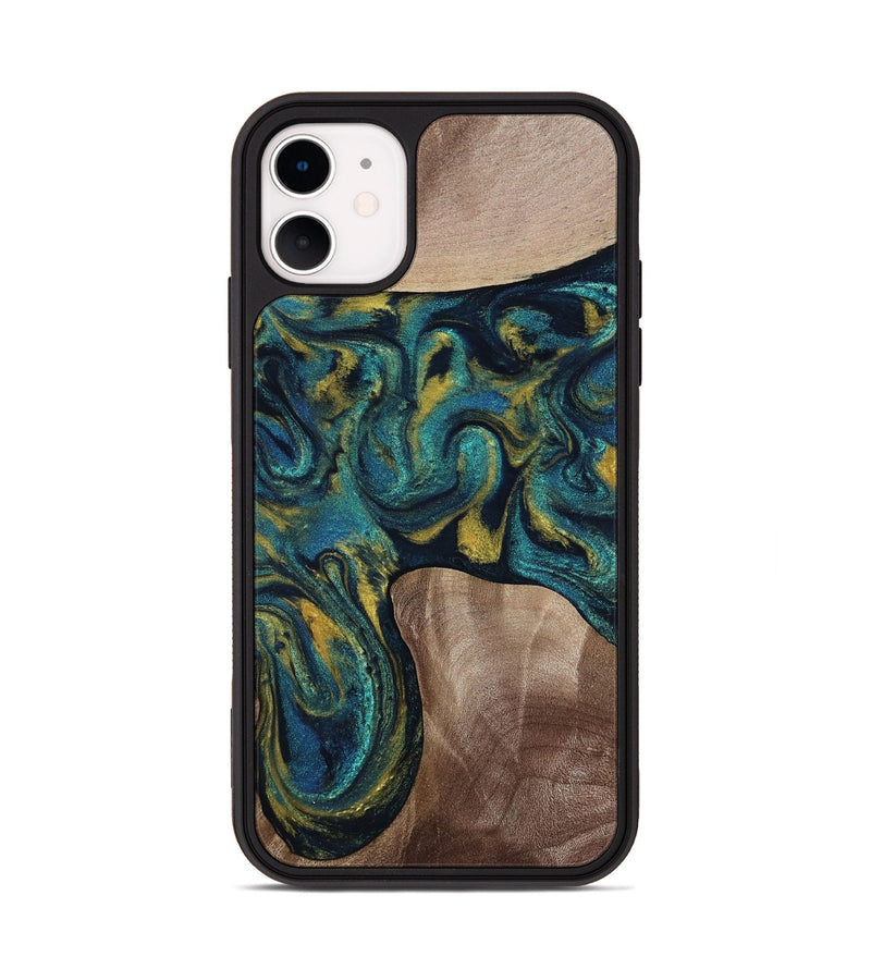 iPhone 11 Wood Phone Case - Keon (Teal & Gold, 817717)