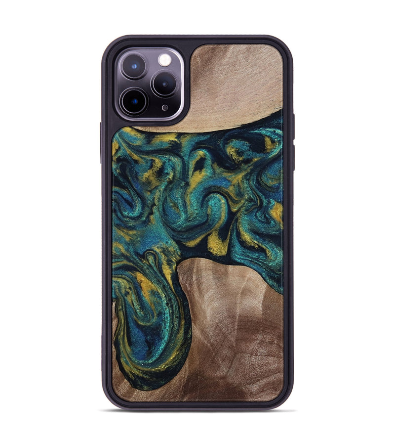 iPhone 11 Pro Max Wood Phone Case - Keon (Teal & Gold, 817717)