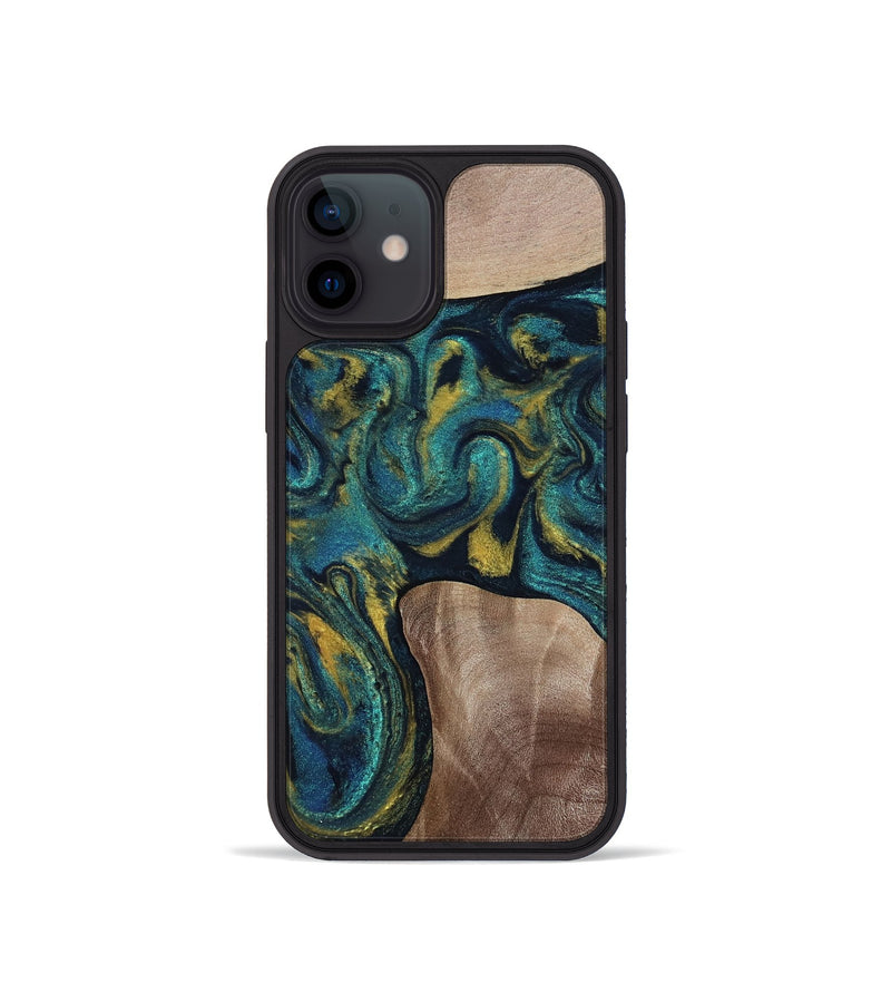iPhone 12 mini Wood Phone Case - Keon (Teal & Gold, 817717)