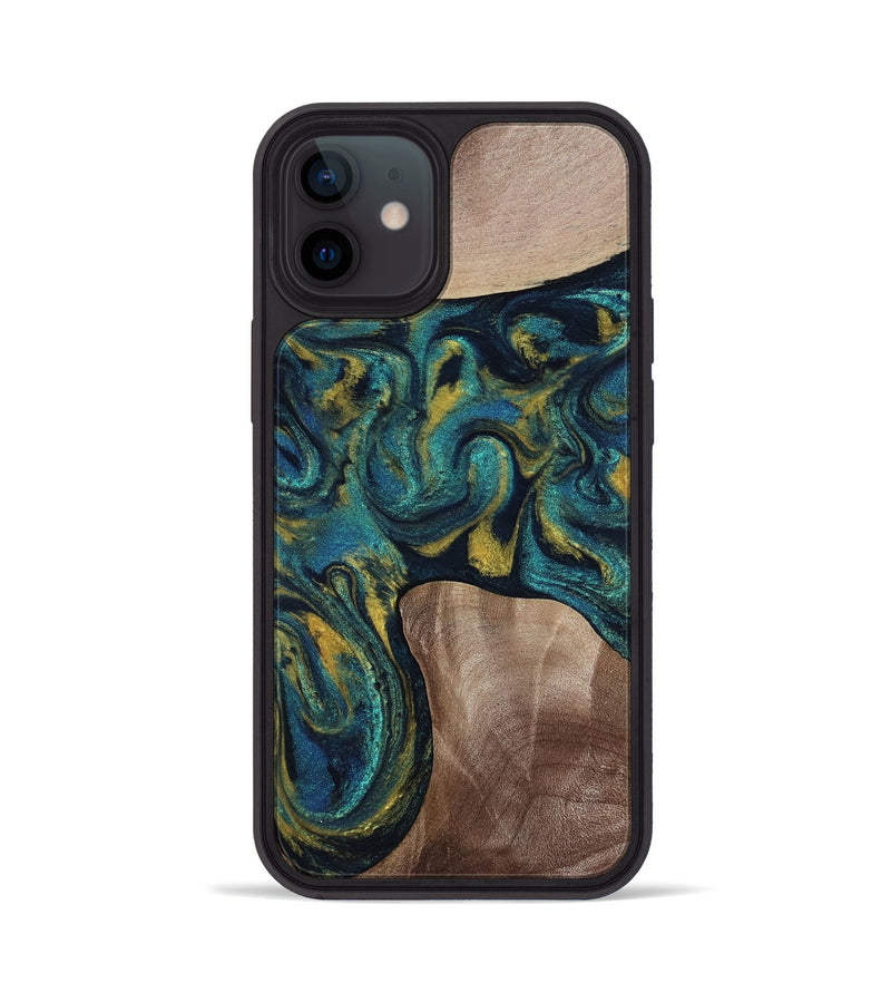 iPhone 12 Wood Phone Case - Keon (Teal & Gold, 817717)