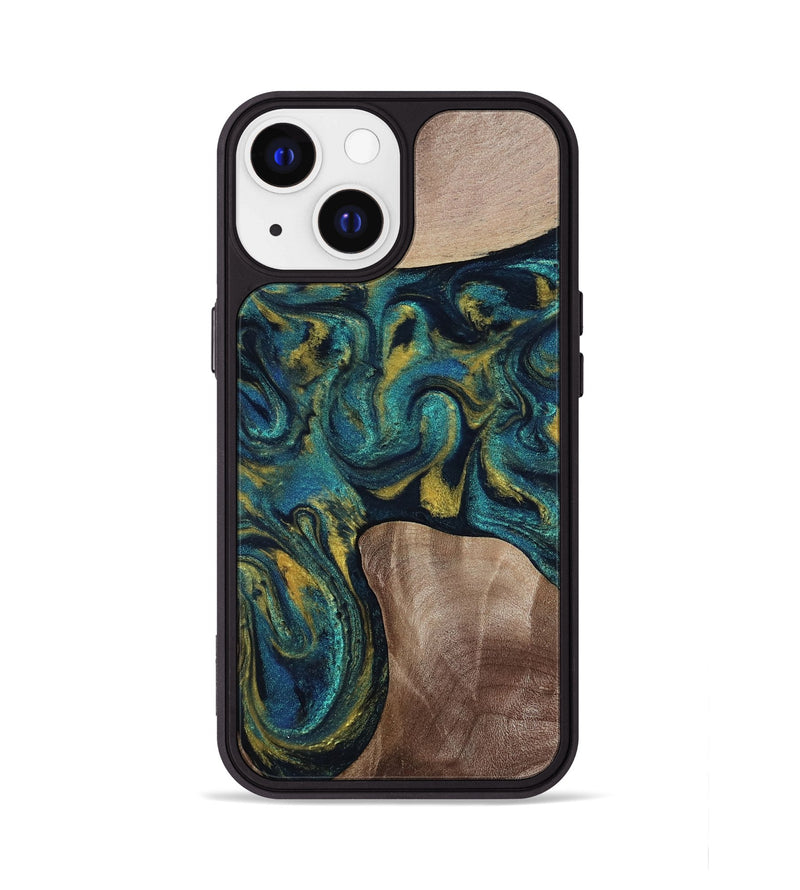 iPhone 13 Wood Phone Case - Keon (Teal & Gold, 817717)