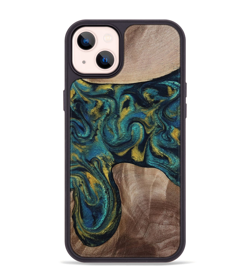iPhone 14 Plus Wood Phone Case - Keon (Teal & Gold, 817717)