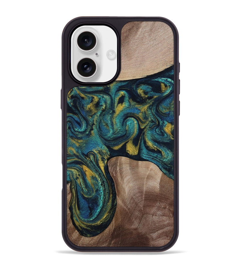 iPhone 16 Plus Wood Phone Case - Keon (Teal & Gold, 817717)