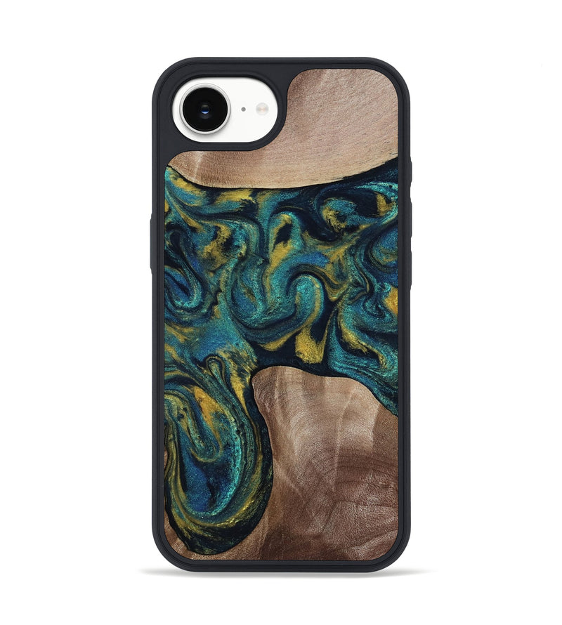 iPhone 16e Wood Phone Case - Keon (Teal & Gold, 817717)