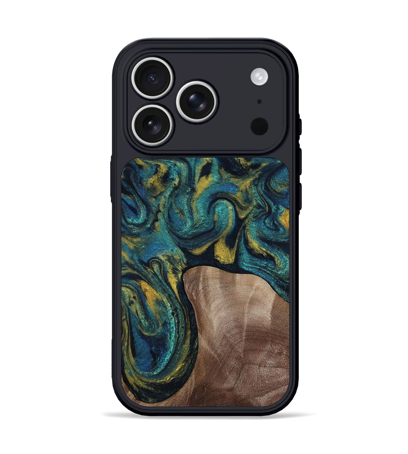 iPhone 17 Pro Wood Phone Case - Keon (Teal & Gold, 817717)
