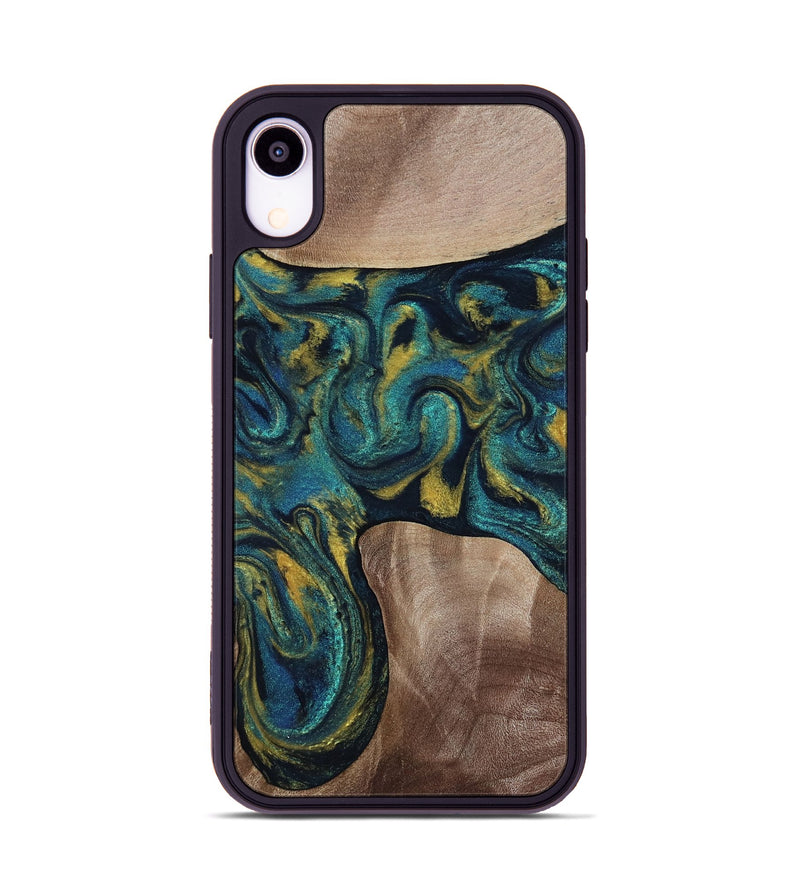 iPhone Xr Wood Phone Case - Keon (Teal & Gold, 817717)