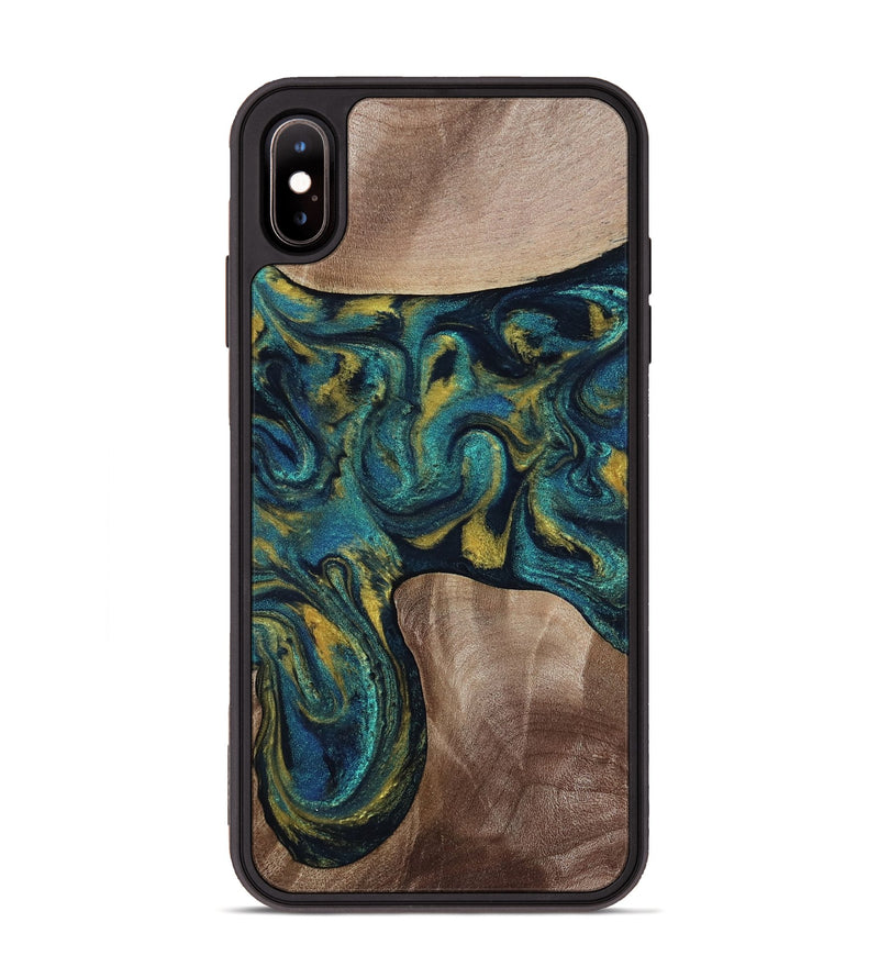 iPhone Xs Max Wood Phone Case - Keon (Teal & Gold, 817717)