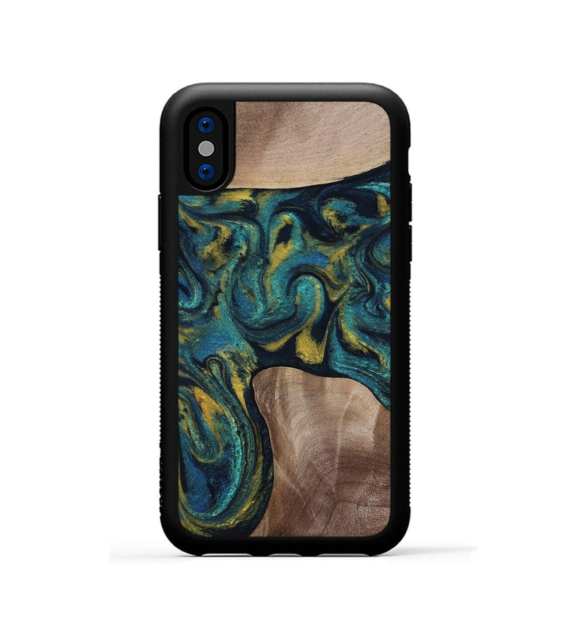 iPhone Xs Wood Phone Case - Keon (Teal & Gold, 817717)