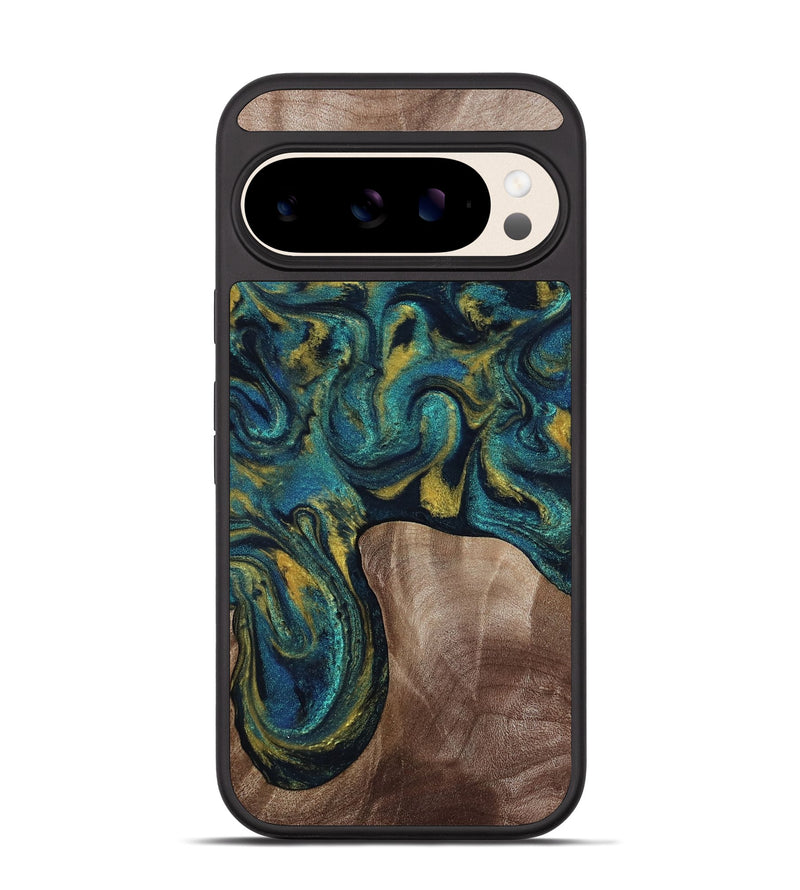 Pixel 10 Wood Phone Case - Keon (Teal & Gold, 817717)