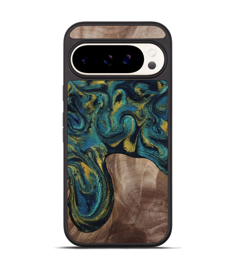Pixel 9 Wood Phone Case - Keon (Teal & Gold, 817717)
