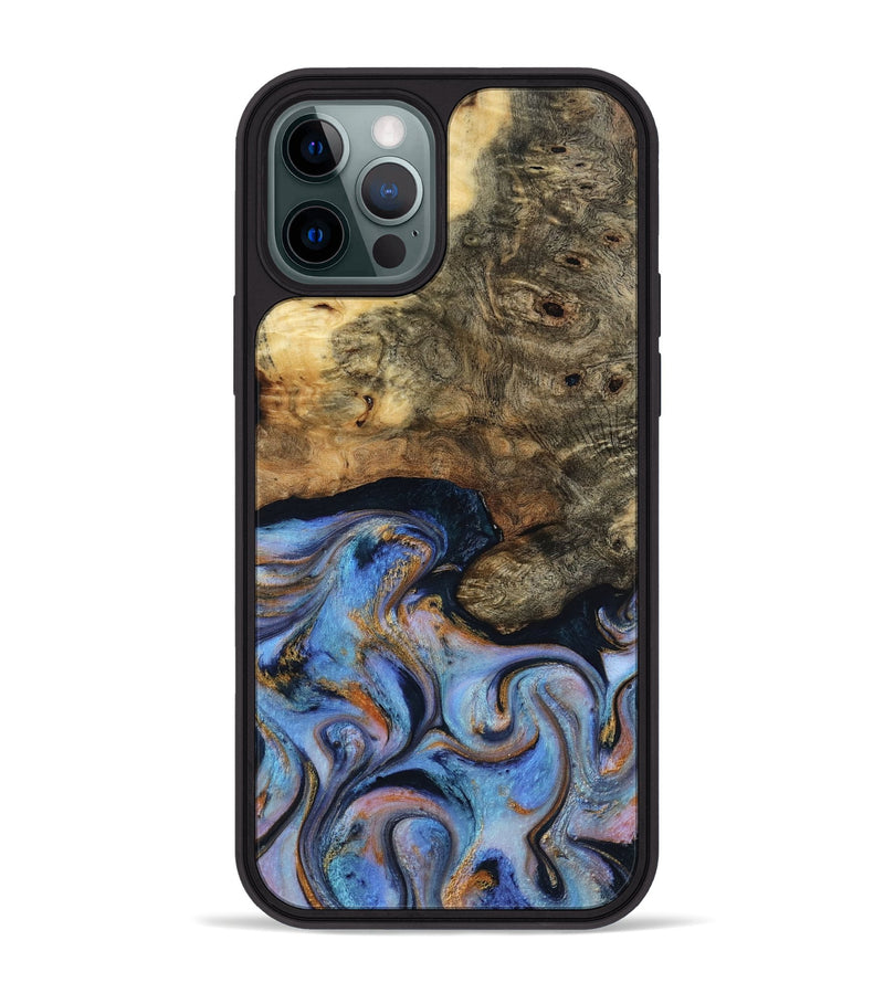 iPhone 12 Pro Max Wood Phone Case - Mylah (Teal & Gold, 817718)