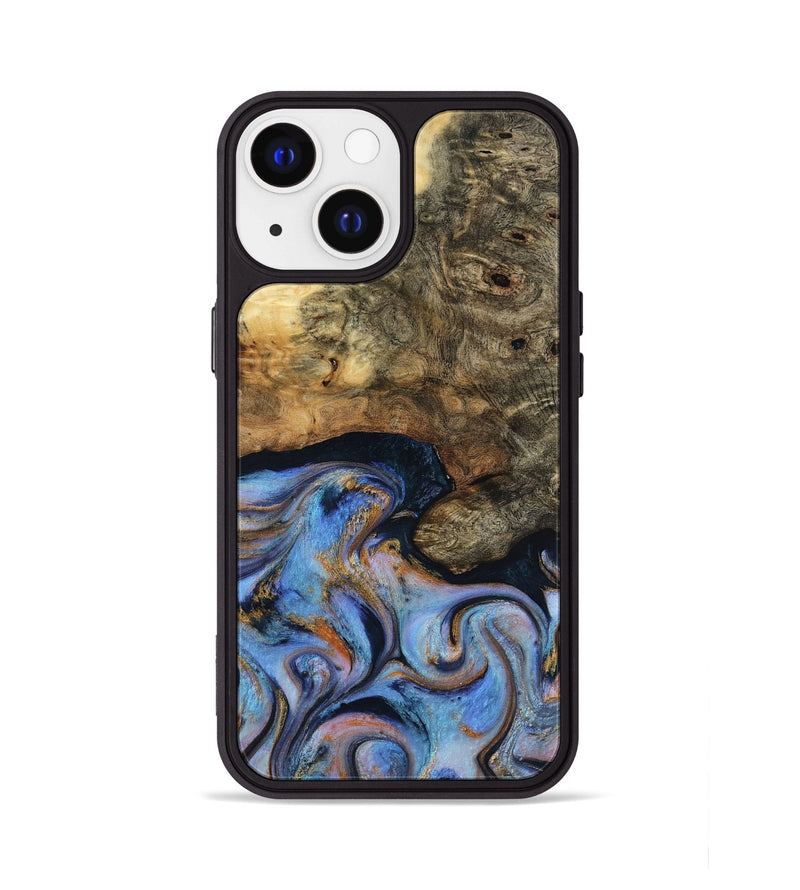 iPhone 13 Wood Phone Case - Mylah (Teal & Gold, 817718)