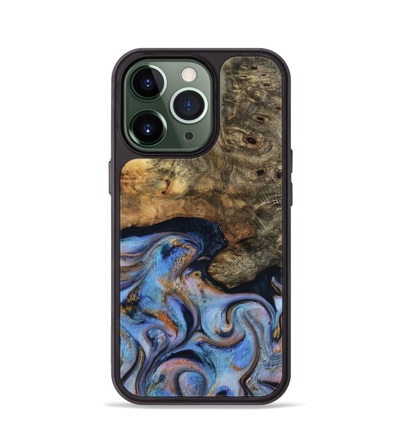 iPhone 13 Pro Wood Phone Case - Mylah (Teal & Gold, 817718)