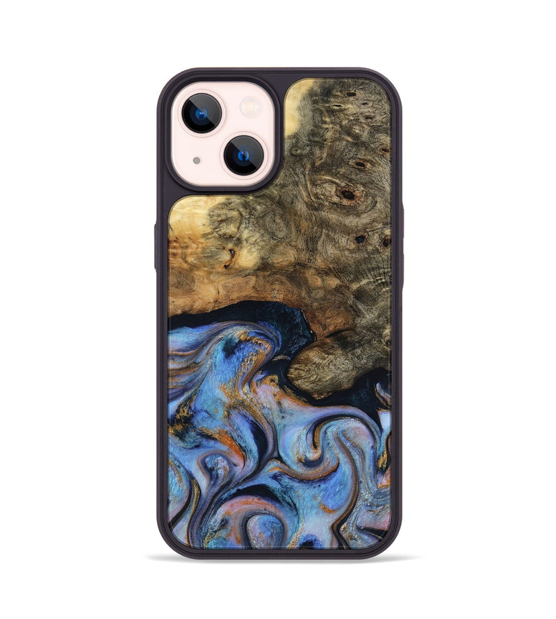 iPhone 14 Wood Phone Case - Mylah (Teal & Gold, 817718)