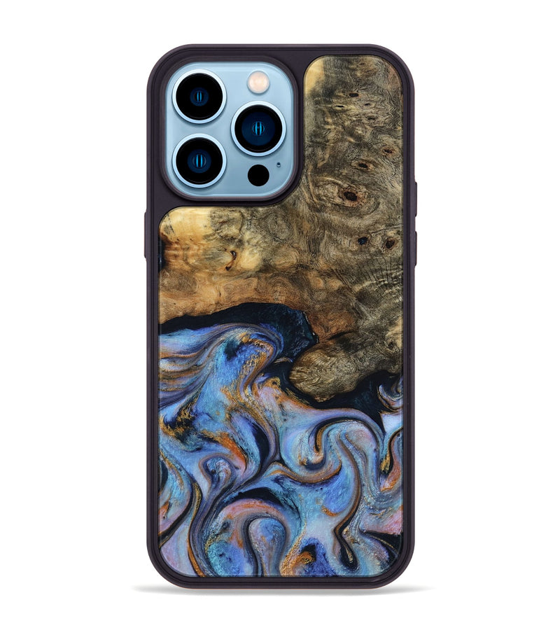 iPhone 14 Pro Max Wood Phone Case - Mylah (Teal & Gold, 817718)