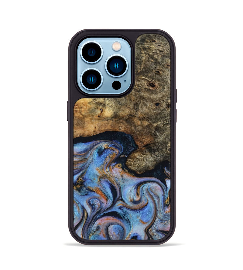 iPhone 14 Pro Wood Phone Case - Mylah (Teal & Gold, 817718)