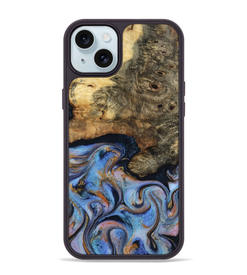 iPhone 15 Plus Wood Phone Case - Mylah (Teal & Gold, 817718)