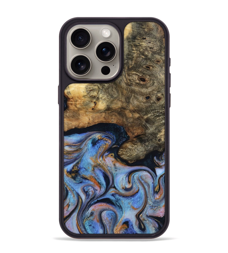 iPhone 15 Pro Max Wood Phone Case - Mylah (Teal & Gold, 817718)