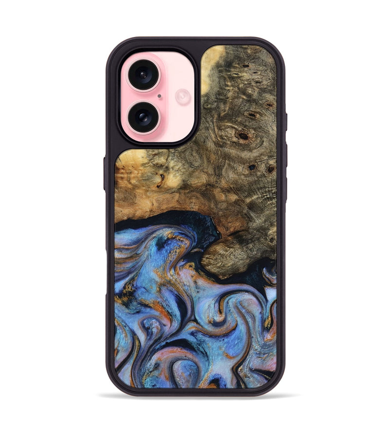 iPhone 16 Wood Phone Case - Mylah (Teal & Gold, 817718)