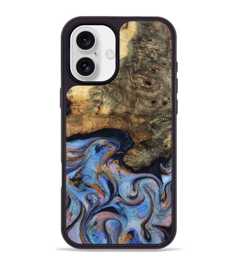 iPhone 16 Plus Wood Phone Case - Mylah (Teal & Gold, 817718)