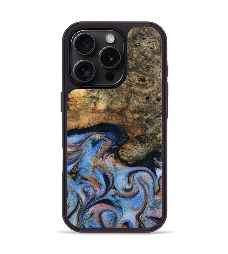 iPhone 16 Pro Wood Phone Case - Mylah (Teal & Gold, 817718)