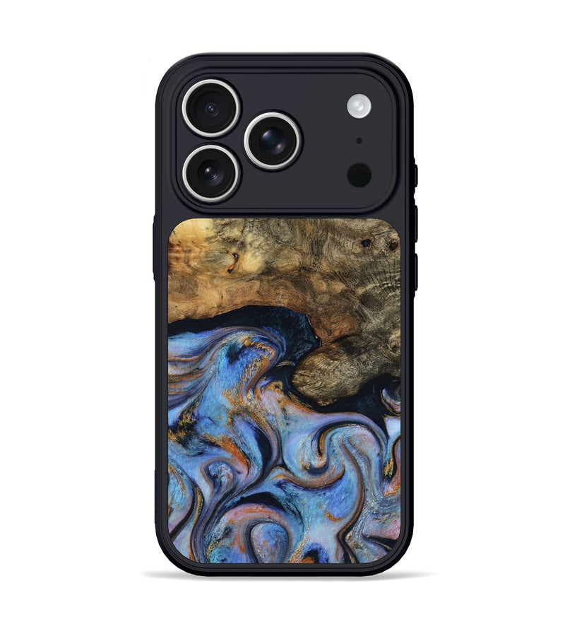iPhone 17 Pro Wood Phone Case - Mylah (Teal & Gold, 817718)