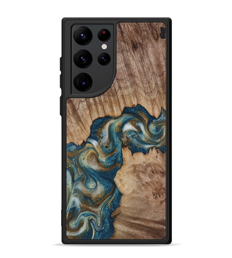 Galaxy S22 Ultra Wood Phone Case - Hobson (Teal & Gold, 817719)
