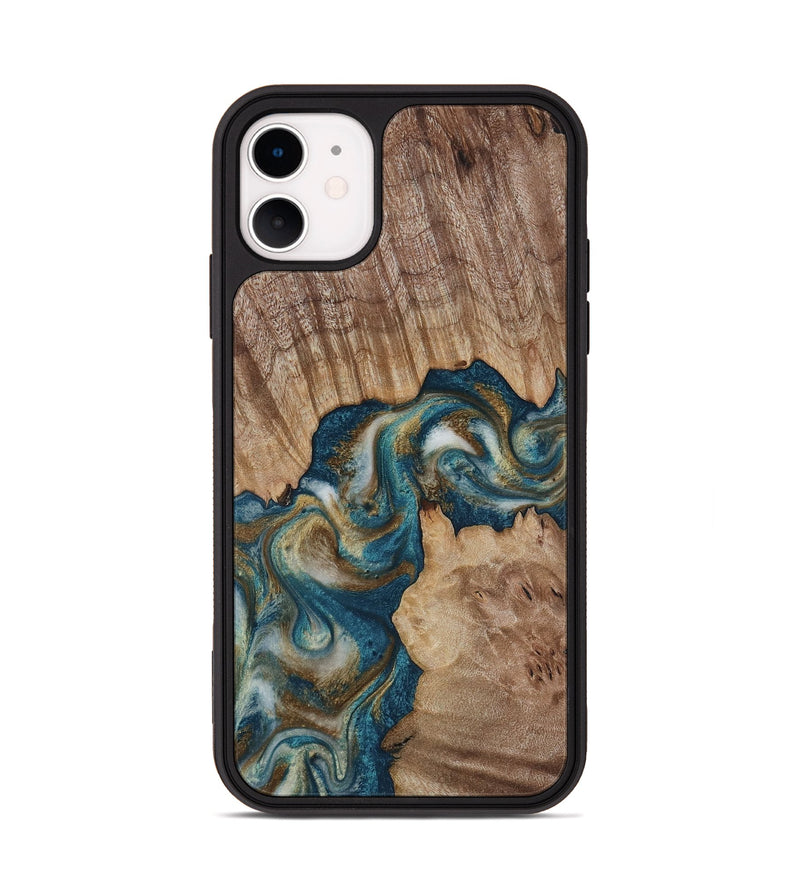 iPhone 11 Wood Phone Case - Hobson (Teal & Gold, 817719)