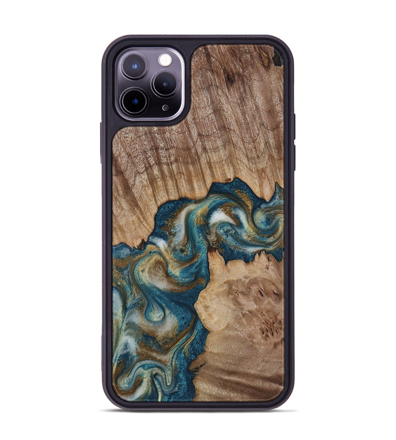 iPhone 11 Pro Max Wood Phone Case - Hobson (Teal & Gold, 817719)