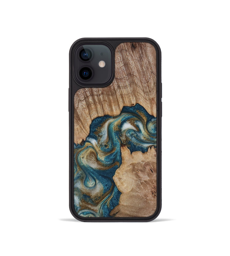 iPhone 12 mini Wood Phone Case - Hobson (Teal & Gold, 817719)