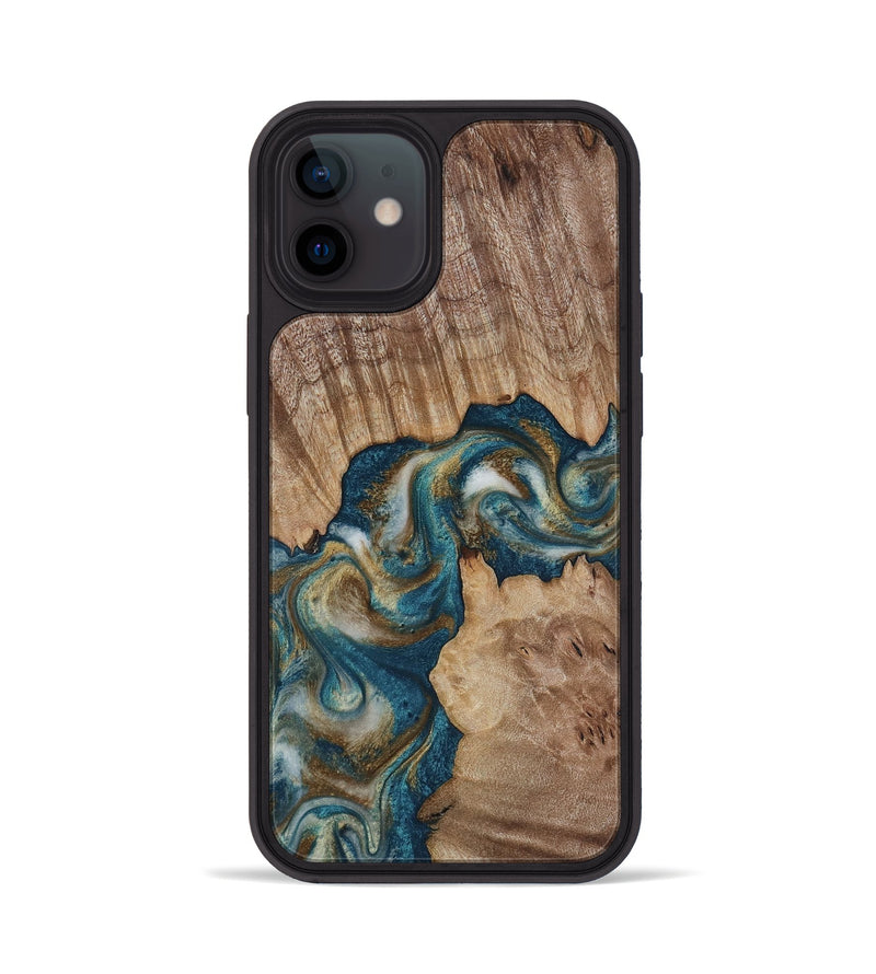 iPhone 12 Wood Phone Case - Hobson (Teal & Gold, 817719)