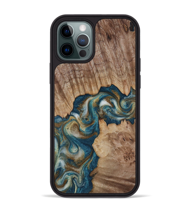 iPhone 12 Pro Max Wood Phone Case - Hobson (Teal & Gold, 817719)