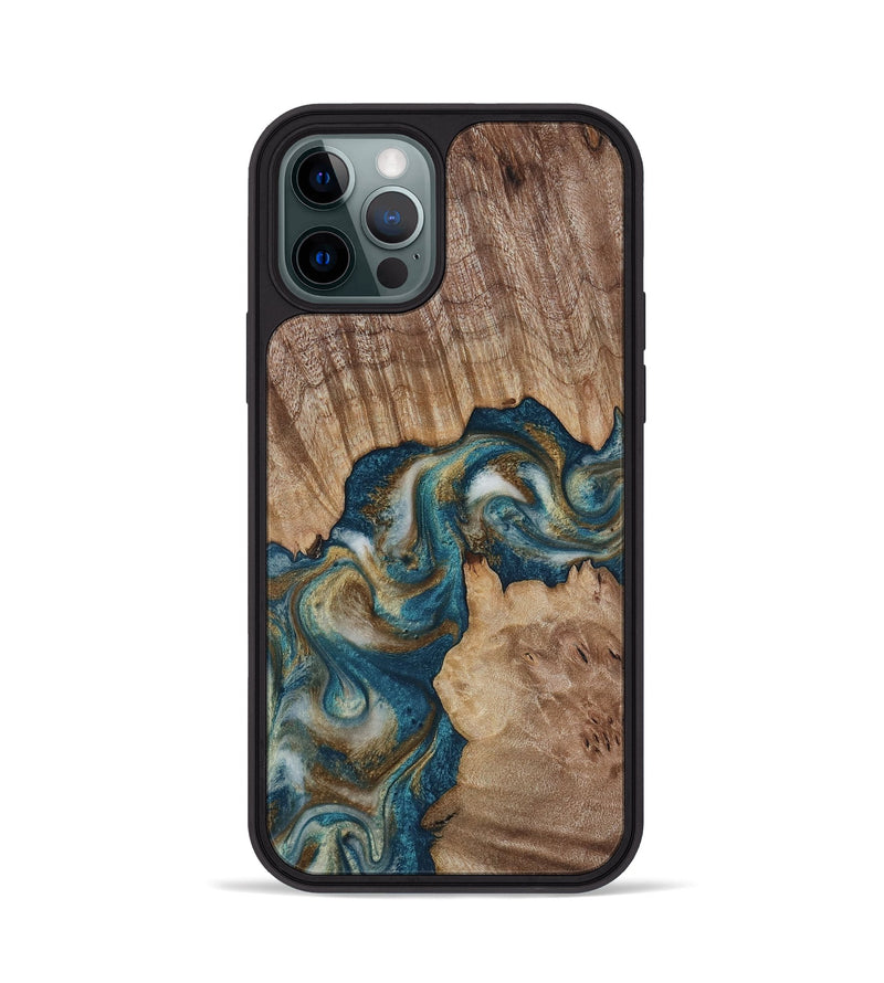 iPhone 12 Pro Wood Phone Case - Hobson (Teal & Gold, 817719)