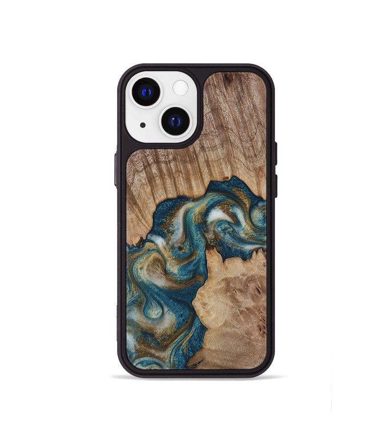 iPhone 13 mini Wood Phone Case - Hobson (Teal & Gold, 817719)