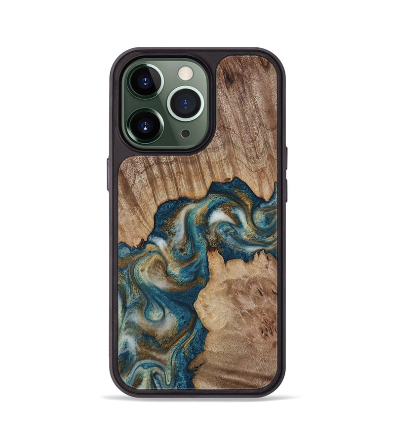 iPhone 13 Pro Wood Phone Case - Hobson (Teal & Gold, 817719)