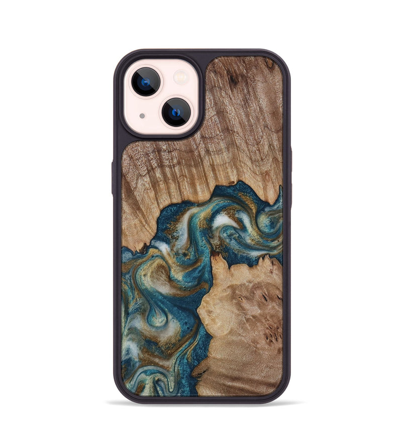 iPhone 14 Wood Phone Case - Hobson (Teal & Gold, 817719)
