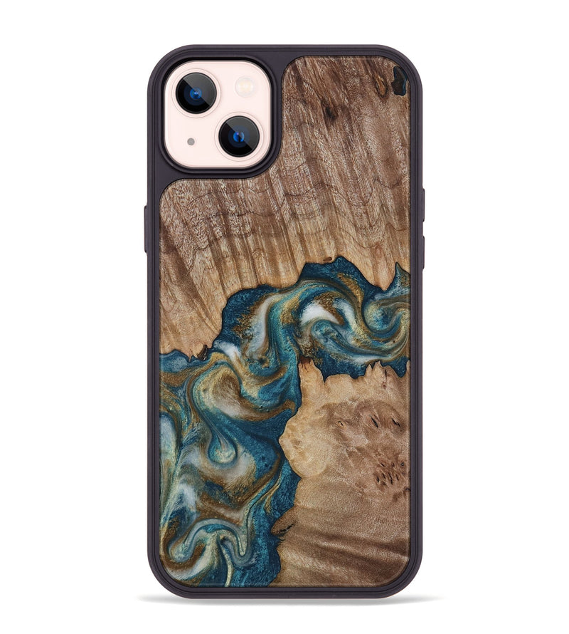 iPhone 14 Plus Wood Phone Case - Hobson (Teal & Gold, 817719)