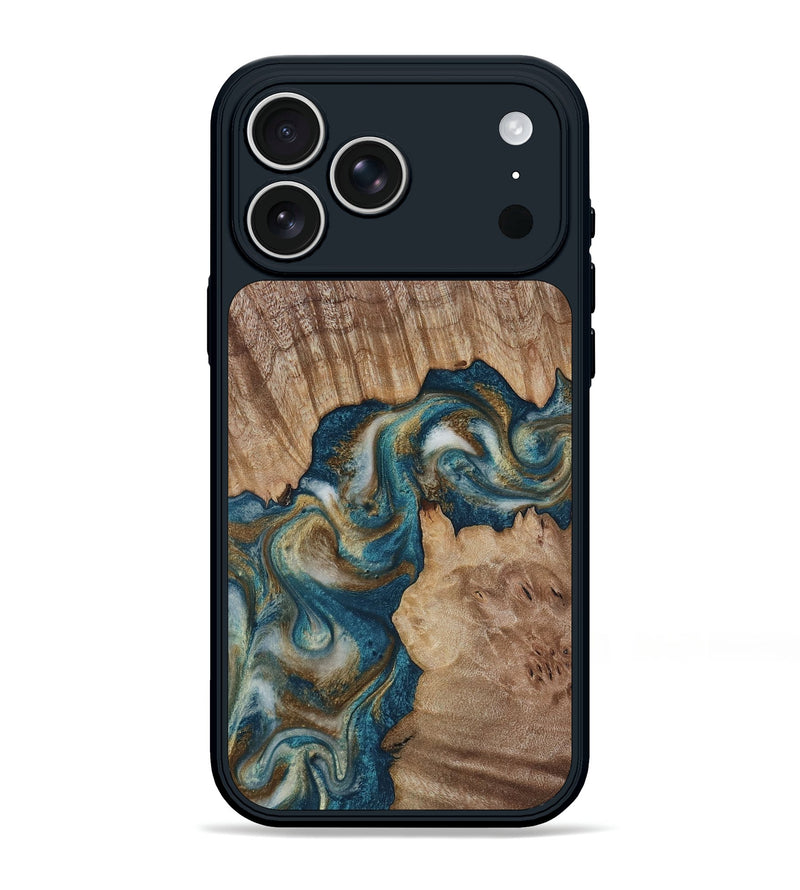 iPhone 17 Pro Max Wood Phone Case - Hobson (Teal & Gold, 817719)