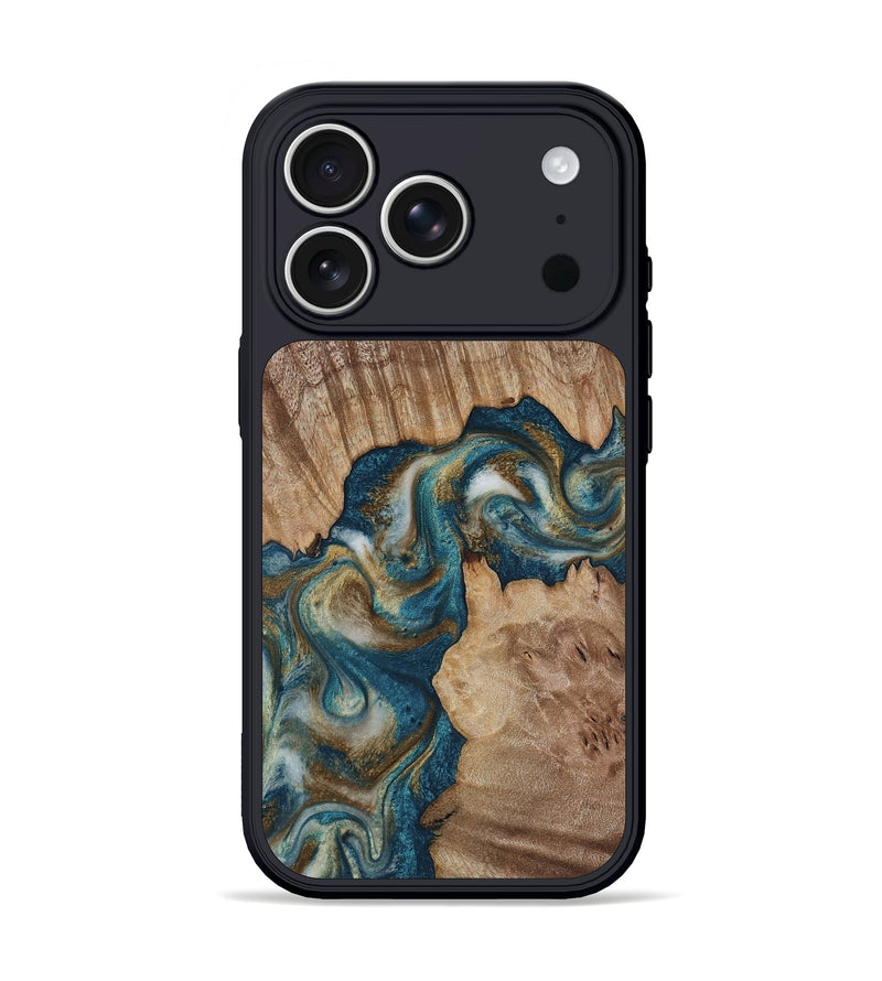 iPhone 17 Pro Wood Phone Case - Hobson (Teal & Gold, 817719)
