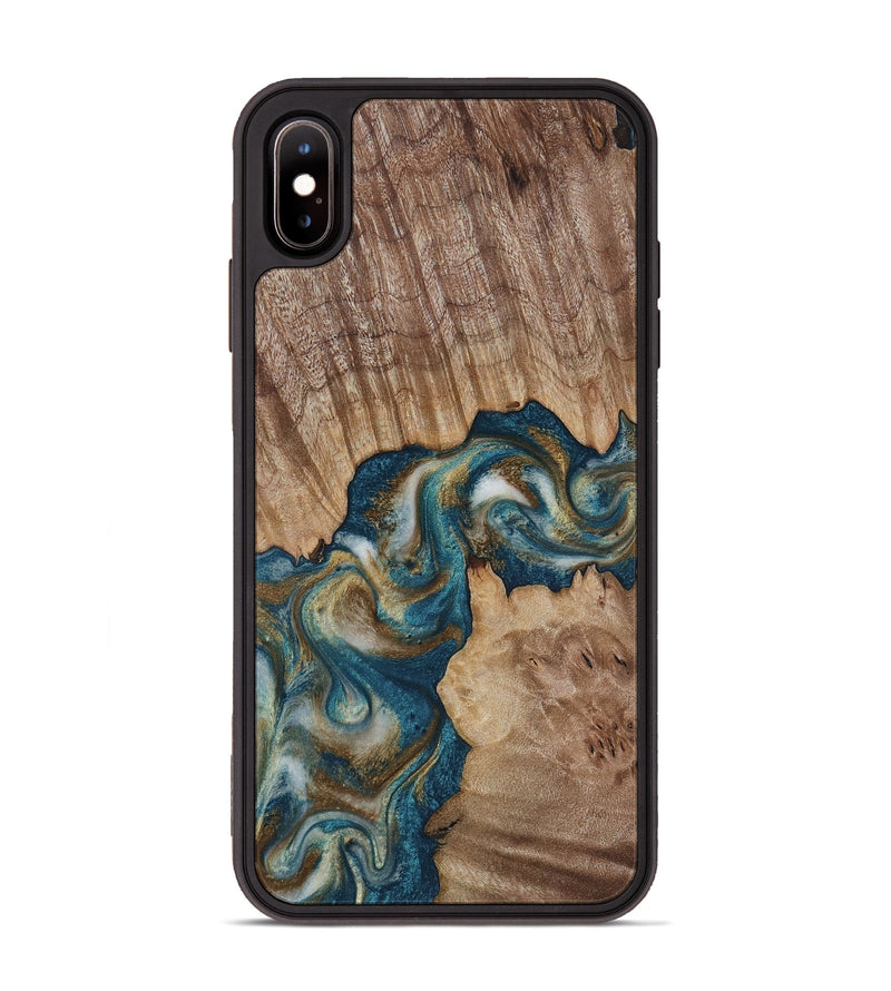 iPhone Xs Max Wood Phone Case - Hobson (Teal & Gold, 817719)