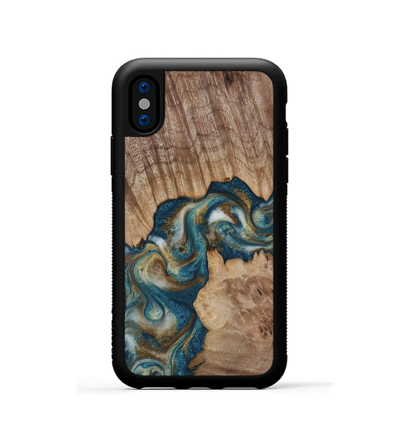 iPhone Xs Wood Phone Case - Hobson (Teal & Gold, 817719)