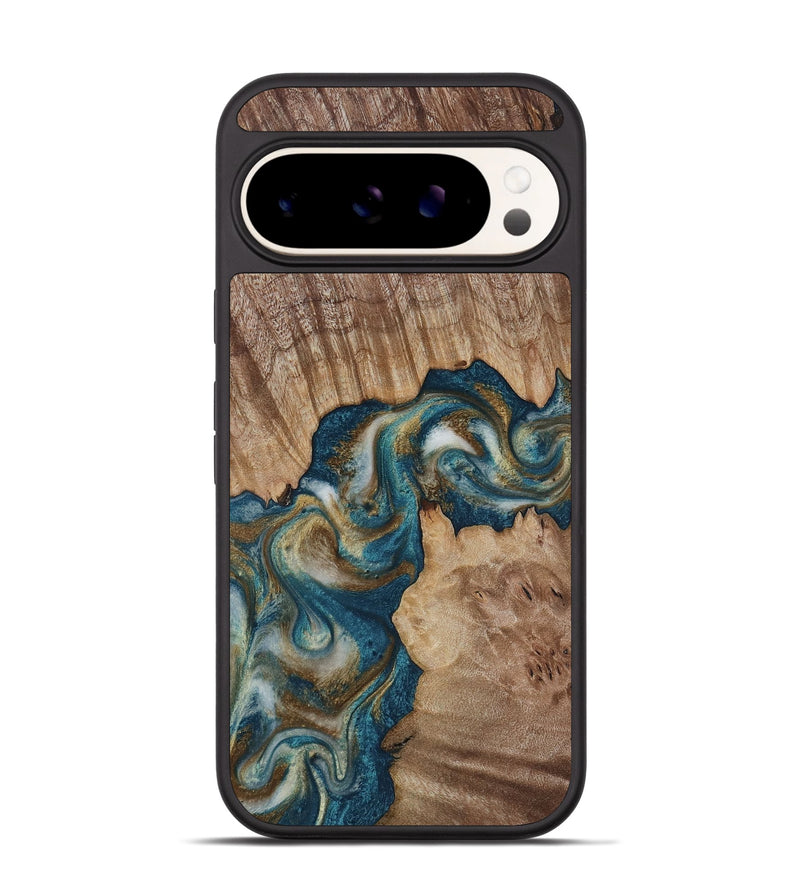 Pixel 9 Wood Phone Case - Hobson (Teal & Gold, 817719)