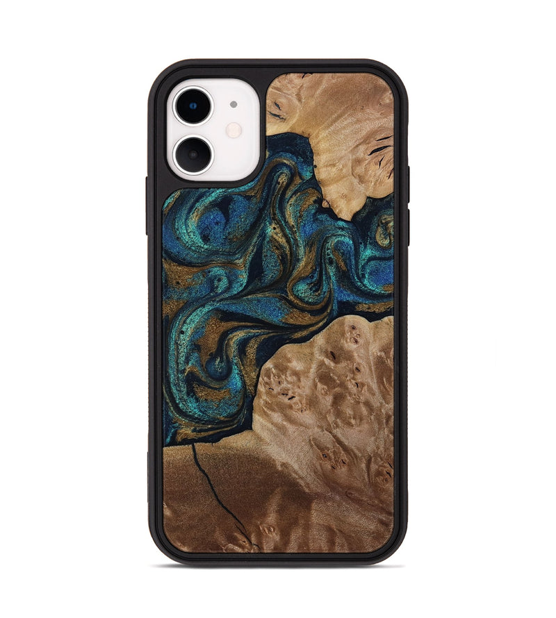 iPhone 11 Wood Phone Case - Nalani (Teal & Gold, 817720)