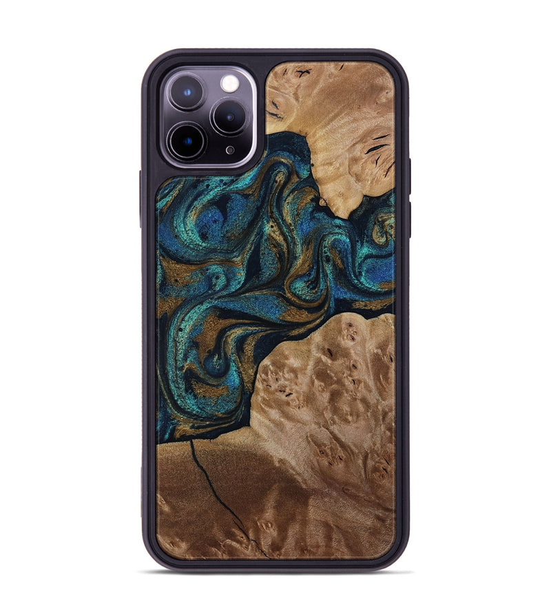 iPhone 11 Pro Max Wood Phone Case - Nalani (Teal & Gold, 817720)