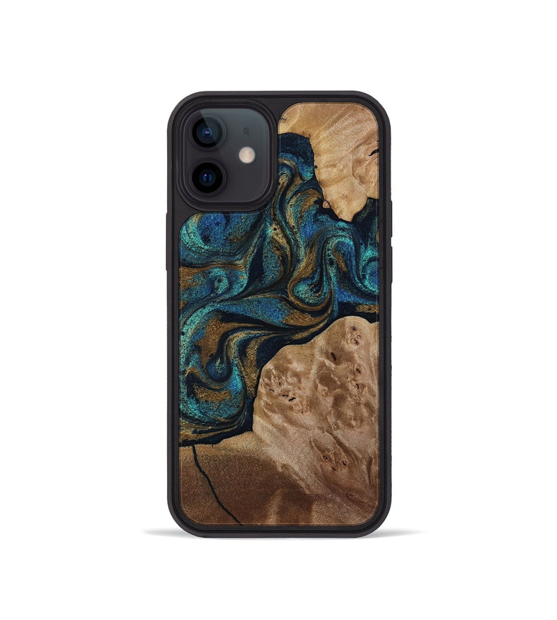 iPhone 12 mini Wood Phone Case - Nalani (Teal & Gold, 817720)