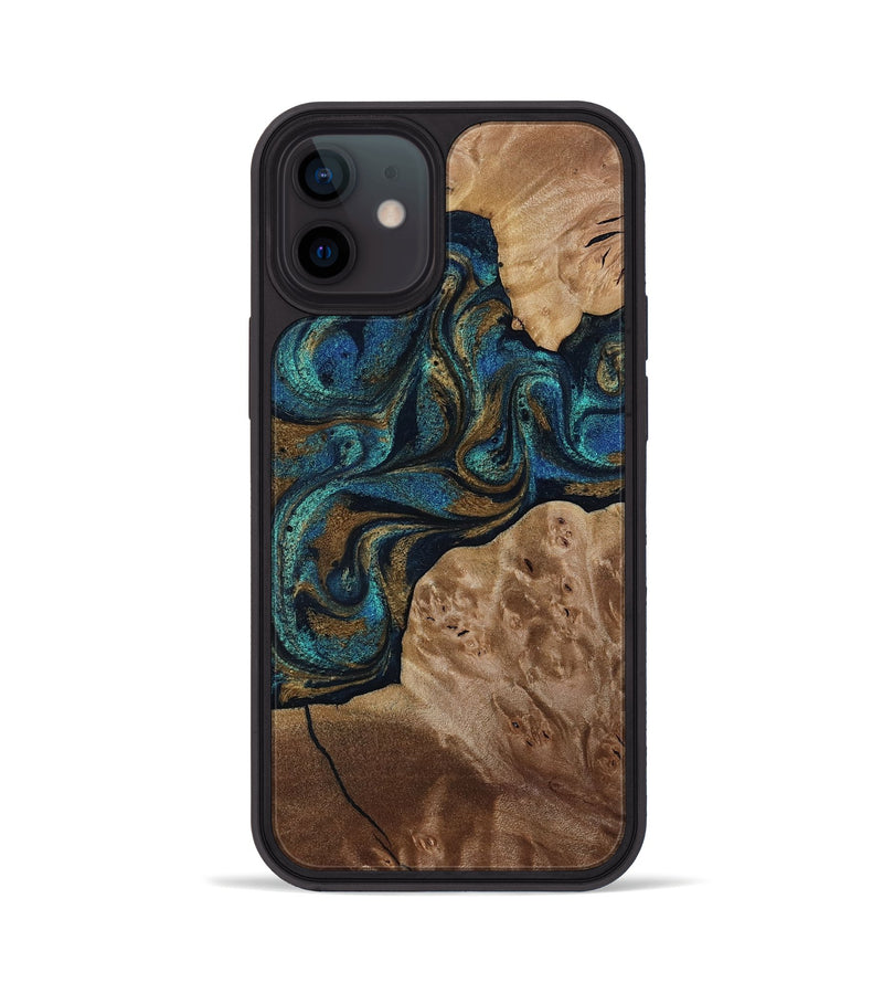 iPhone 12 Wood Phone Case - Nalani (Teal & Gold, 817720)